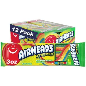 Airheads Xtremes Belts Sweetly Sour Candy, Rainbow Berry Flavor, Holiday Christmas Stocking Stuffers for Adults & Kids, Movie Theater, Party, Non-Melting, 3 oz (Bulk Pack of 12)