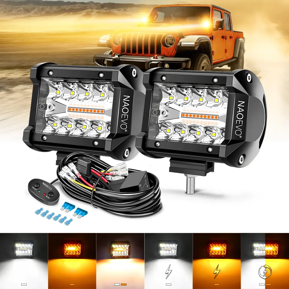 NAOEVO 4 Inch LED Pod Lights, SmallLED Light Bar with 2 Leads WiringHarness, LED Cube Work Lights forTruck Boat ATV UTV, 2 Pcs（6 model）
