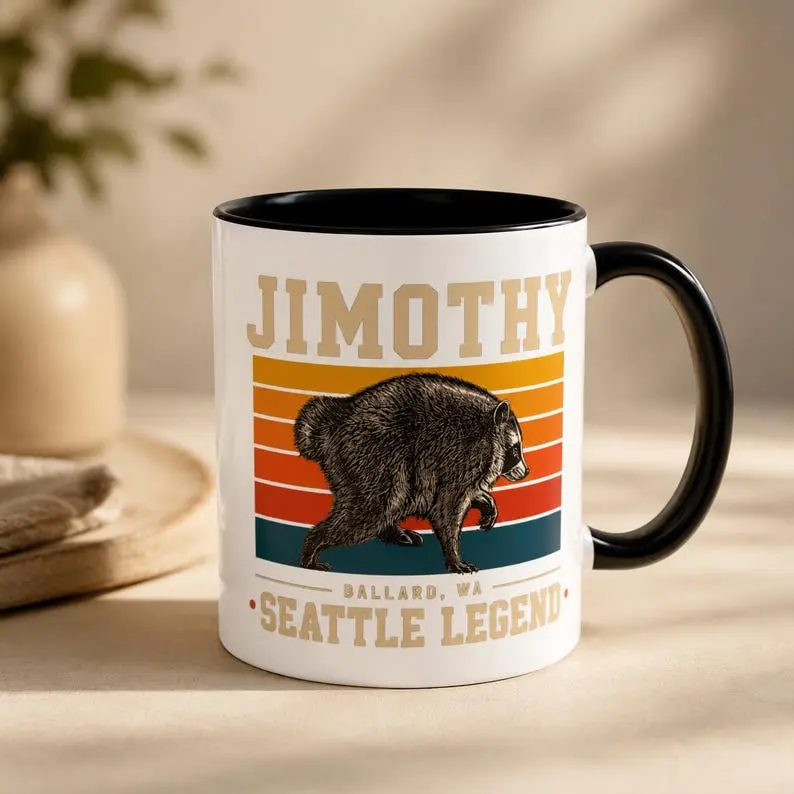 Jimothy Raccoon Mug, Seattle Legend Coffee Mug, Viral Raccoon Ceramic Cup, Funny Trash Panda Mug, Ballard WA Souvenir Mug, Retro Meme Coffee Cup, 11oz & 15oz Mug