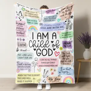 Bible "I Am A Child Of God" Pattern Flannel Blanket,SChristian Scripture Throw Blanket,Faith & Hope Aesthetic, Spiritual Comfort Gift,Soft Warm Nap Blanket for Home Office Travel