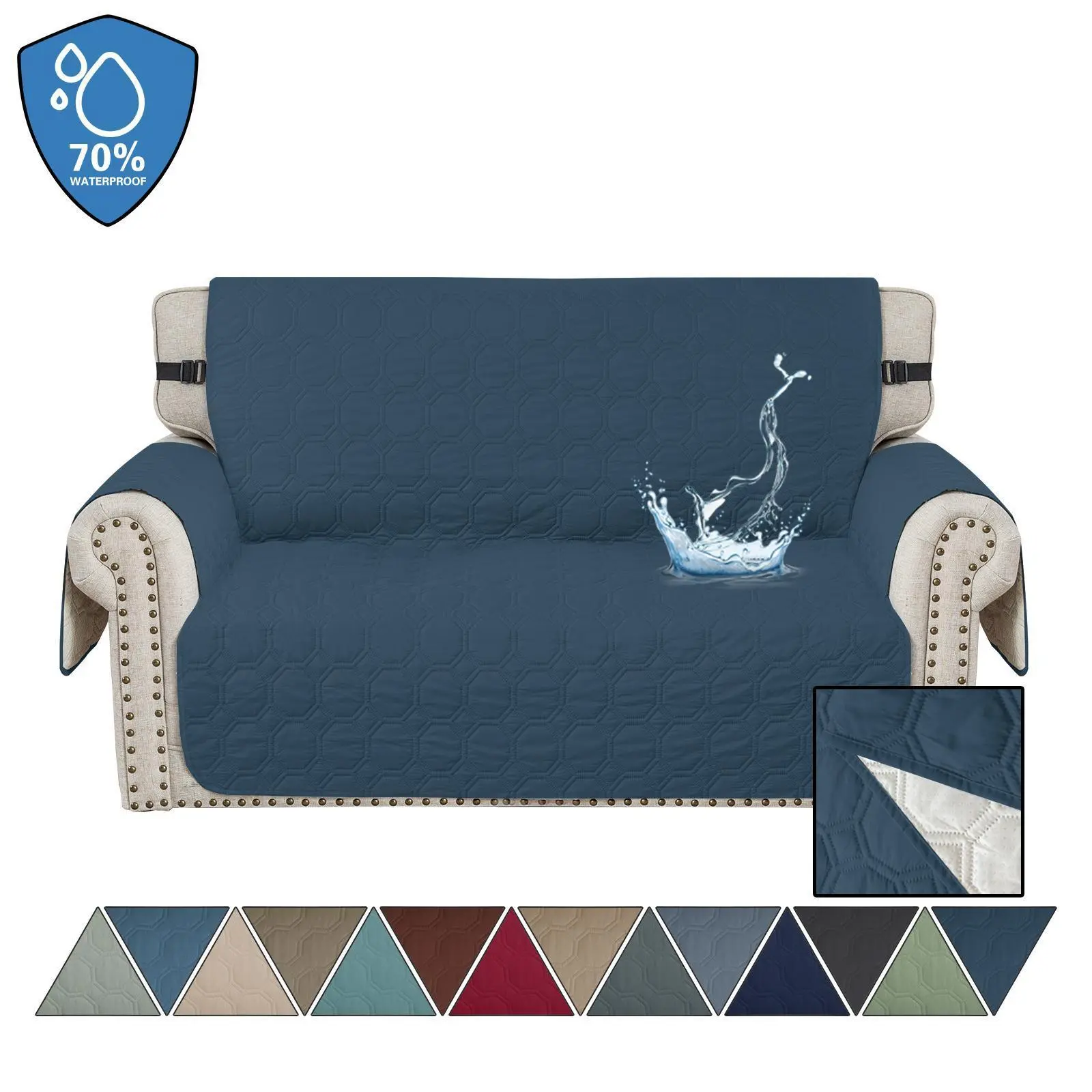 LavishCover Classic Solid Colors Sofa Cover - 1/2/3-Seat 3-Cushion Protector, 100cm x 50cm Polyester Fabric, 3-Layer Quilted, Waterproof, Non-Slip, Dustproof, Machine Washable, Durable, Pet-Friendly, All-Season, with Side Pockets