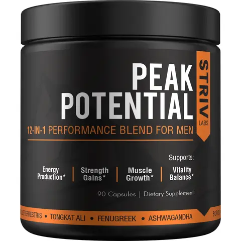 Peak Potential 12-in-1 Men's Testosterone Booster - Fenugreek, Ashwagandha, Tongkat Ali - Natural Energy, Strength Support - No Preservatives - 90 Capsules