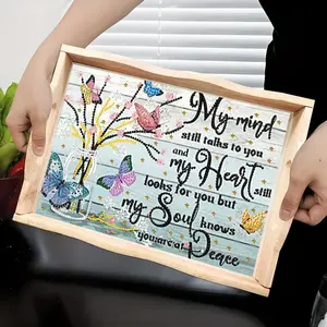 DIY Diamond Painting Kit Tray Butterfly & Letter Design, Wooden Decorative Serving Tray for Food Drinks, Perfect Gift for Family Friends, Handmade Gifts