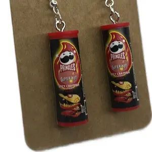 Pringles Superhot Spicy Crayfish Pringle Can Earrings - Fun Food-Themed Jewelry for Fans