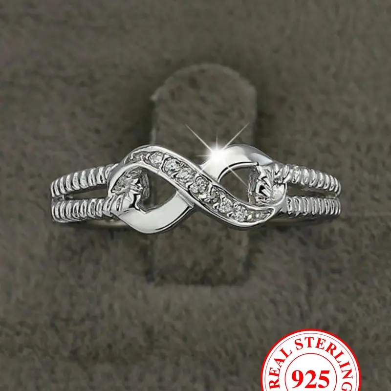 S925 Sterling Silver Infinity Symbol Design Ring, Rhinestone Decor Engagement Ring for Women, Fashion Rings, Fashion Jewelry Accessories for Party, Daily Clothing Decor