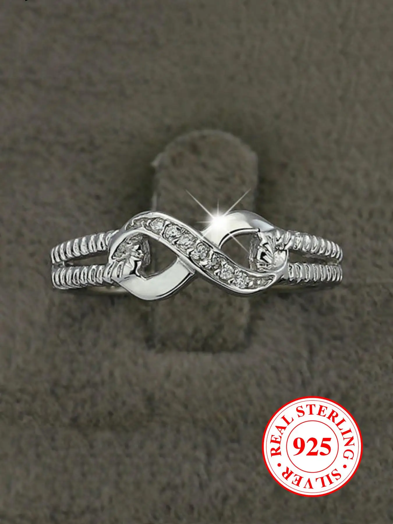 S925 Sterling Silver Infinity Symbol Design Ring, Rhinestone Decor Engagement Ring for Women, Fashion Jewelry Accessories for Party, Daily Clothing De