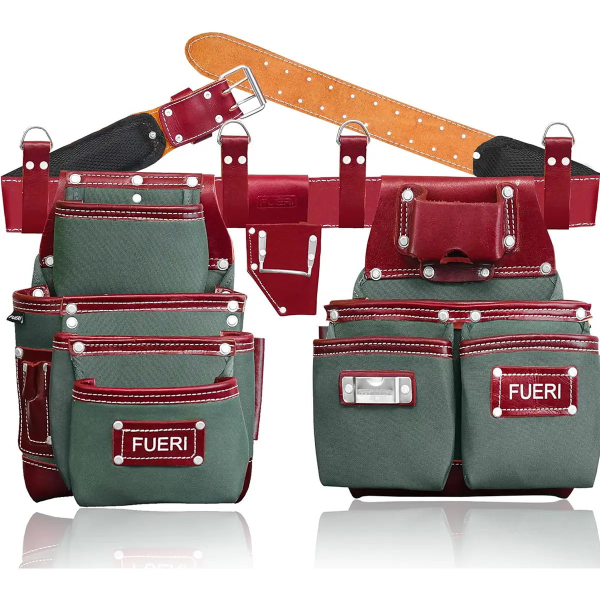 FUERI Premium Leather & Nylon Tool Belt - Heavy-Duty Detachable Utility Pouch Set for Carpenters, Electricians & Construction Pros. Durable & Organize