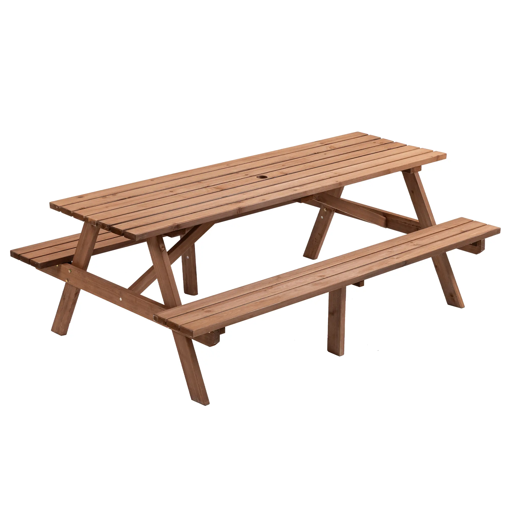 Dreamzon 8-Person Brown Fir Wood Outdoor Picnic Table with 2 Built-in Benches - DIY, Assembly Required, 75"(d)x50.2"(w)x27.6"(h), 2220lb Capacity for Garden Camping, 75"(D) X 50.2"(W) X 27.6"(H)