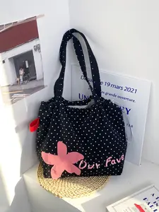 Polka Dot Tote Bag, Large Capacity Handbag, Floral Print Design, Reusable Shopping Tote, Casual Style, All Seasons, Summer Hobo Tote