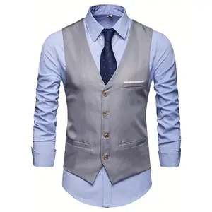 Men's Single-Breasted Vintage-Style Solid Color V-Neck Waistcoat