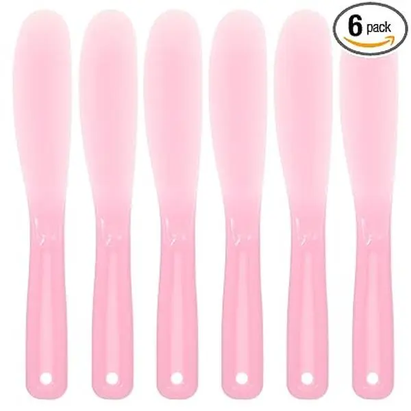 6 Pcs Facial Spatula, Reusable Plastic Face Spatula Makeup, Skincare Lotion Scoop Applicator Tool, Cosmetic Spatulas for Cream Mixing, Jar Scraping, Makeup & Skincare Tools (Pink)