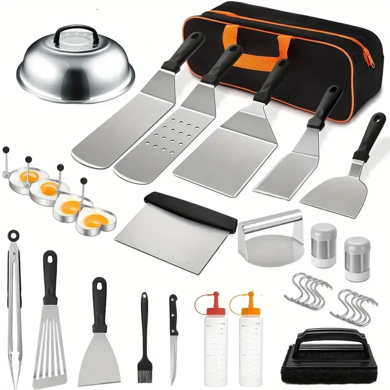 Blackstone & Camp Chef 33-Piece Ultimate BBQ Kit with Magnifying Spatula Baking Lid Scraper Large Shovel Set for Outdoor Grilling Essentials Heavy Duty Grill Scraper Large Grill Accessories Kit Utensils