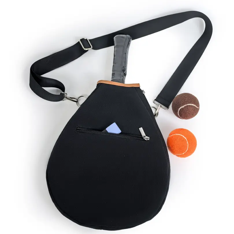 Jusenda Cute Black Canvas Padel Racket Cover with Detachable Crossbody Strap, Zippered Pocket for Phone Towel & Small Essentials, Lightweight Portable Sports Gym Bag for Padel Tennis sohochic