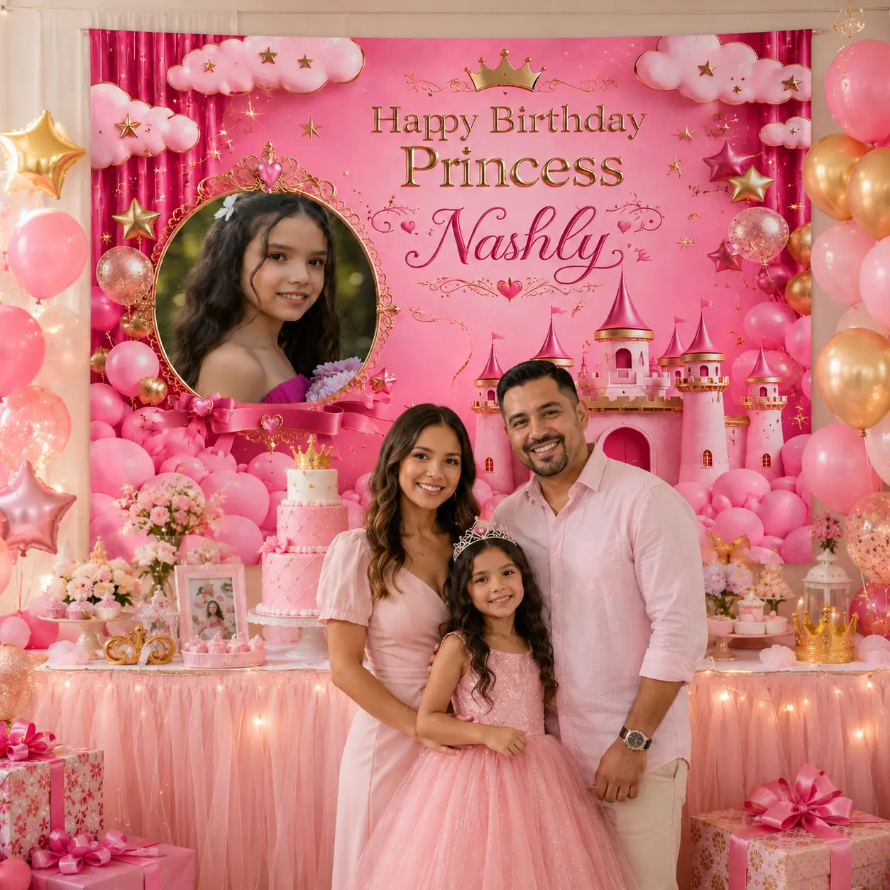 Personalized Princess Birthday Backdrop, Custom Photo & Name Pink Castle Tapestry, Girls Birthday Party Decorations