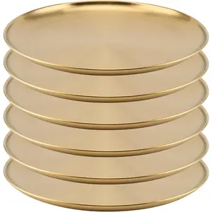 6 count 12 Inch Large Stainless Steel Plate, 30cm Round Dinner Metal Plates, Metal Salad Steak Plates  Dinner Dish for Eating Serving Camping Outdoor BBQ  Kitchen, Frosted