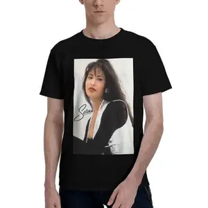 en's Retro Selena Quintanilla Loves Music Retro 80s/70s Cotton T-Shirt - Classic Crew Neck, Short Sleeve, Fun Print Design, Black Casual Summer T-Shirt Menswear Top Soft Tshirt