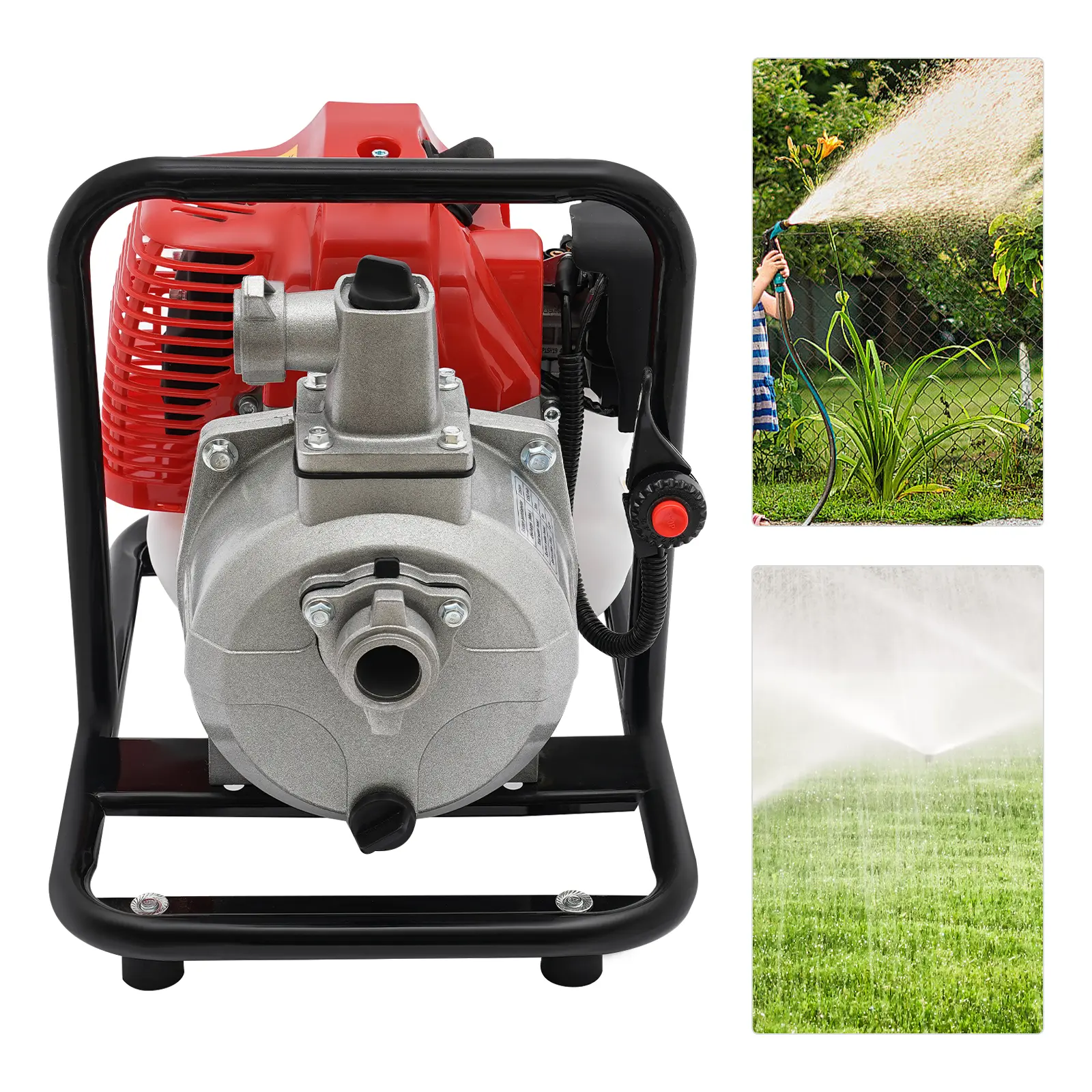 1.7HP Gas Powered Water Pump 43cc 2 Stroke 30m Lift 35GPM Self Priming for Pool Draining Yard Emergency 1.7HP Gas Powered Water Pump 43cc 2 Stroke 30m Lift 35GPM Self Priming for Pool Draining Yard Emergency