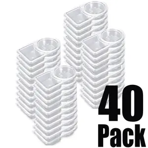 40 Pack Double Compartment Reusable Snackle Box Containers with Lids Portable Plastic Boxes for Snacks Meals Dipping Sauces Condiments Camping Picnic Travel On-the-Go Safe