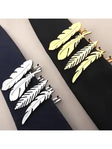 Men's Business Feather Tie Clips Set, Stainless Steel Design, Multifunctional and Stylish, 4 Pieces, All Seasons Accessory