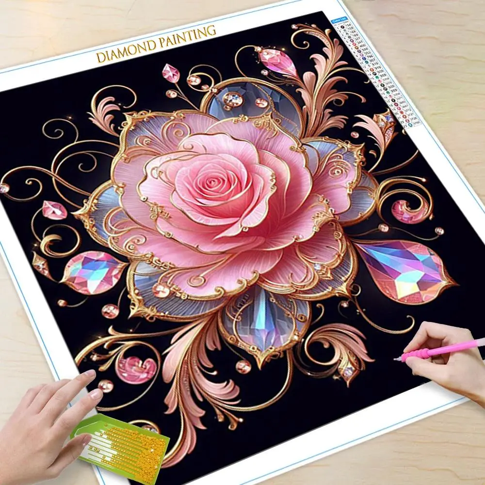 Cartoon Pink Rose Pattern DIY Diamond Arts Colorful Painting Kit without Frame, DIY 5D Diamond Arts Colorful Painting Kit, Wall Art Decor for Home