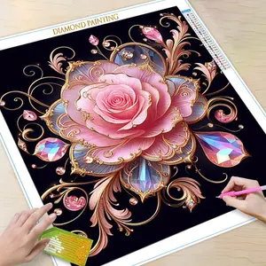Cartoon Pink Rose Pattern DIY Diamond Arts Colorful Painting Kit without Frame, DIY 5D Diamond Arts Colorful Painting Kit, Wall Art Decor for Home