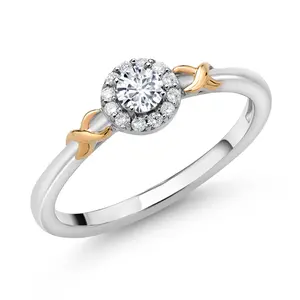 White Lab Grown Diamond Infinity Engagement Wedding Anniversary Halo Ring For Women | 925 Silver and 10k Yellow Gold | 0.25 Cttw | DEF Color | VVS-VS Clarity | Round 3.5MM