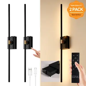 Battery Operated Wal Sconces wRemote Control Set of 2 |31.5 inch l Upgrade10000mAh 3000K-6000K LED Wireless WallLight for Bedroom, Picture Lights for Wall,Hallway, Background Wal