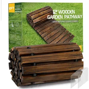 12' Wooden Garden Pathway,Outdoor Roll Out Cedar Straight Walkway,Patio Path Decorative Garden Boardwalk Walkways,Weather-Resistant Roll Up Beach  Road Floor,Wedding Party Pathwaysc