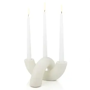Aerlo Ceramic Candle Holder Set for Dining Table or Living Room - Minimalist Ivory Candelabra for 3 Taper Candles - Nordic Style Home Decor - High-Quality Smooth Ceramic - Versatile Tiered Arrangement - Elegant Box Packaging