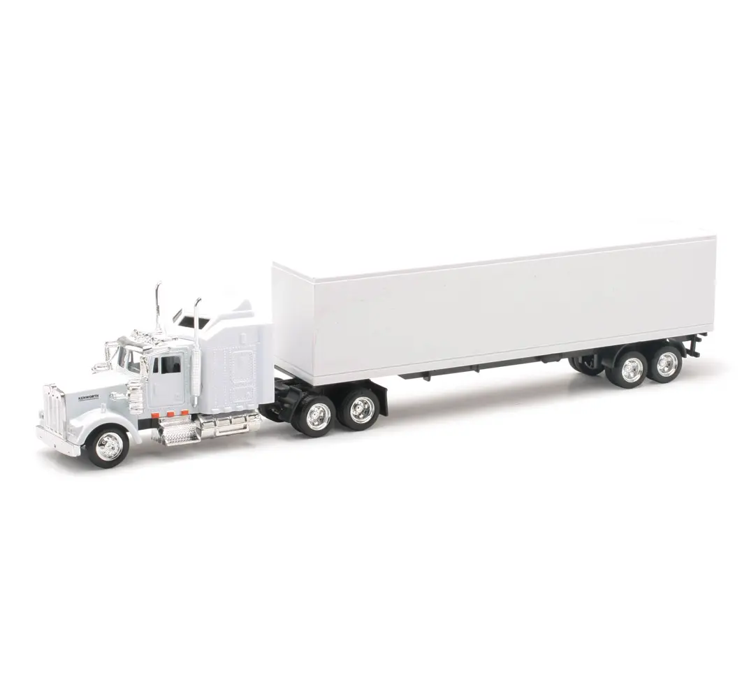 NewRay 1:43 Kenworth W900 White Trailer Diecast Model Truck, Long Hauler Collectible, Detailed Display Vehicle for Truck Enthusiasts