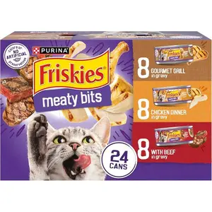 Purina Friskies Gravy Wet Cat Food Variety Pack – 24 Cans 5.5 oz Meaty Bits Dinner