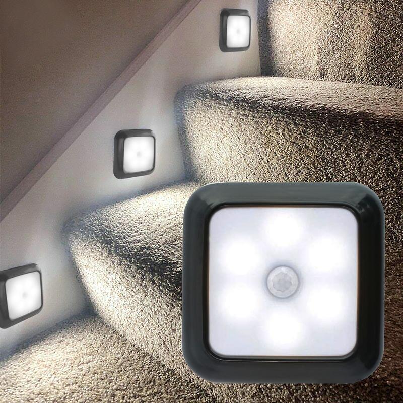 6-LED Motion Sensor Lights Indoor, Battery Operated, Cordless LED Step Night Light for Under Cabinet, Hallway, Stairway, Closet, Kitchen