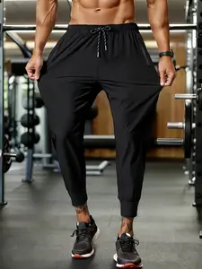Men's Solid-Color Drawstring Jogger Sweatpants Comfortable Stretch Fabric Zippered Pockets Gym Workouts Outdoor Sports Menswear Trouser