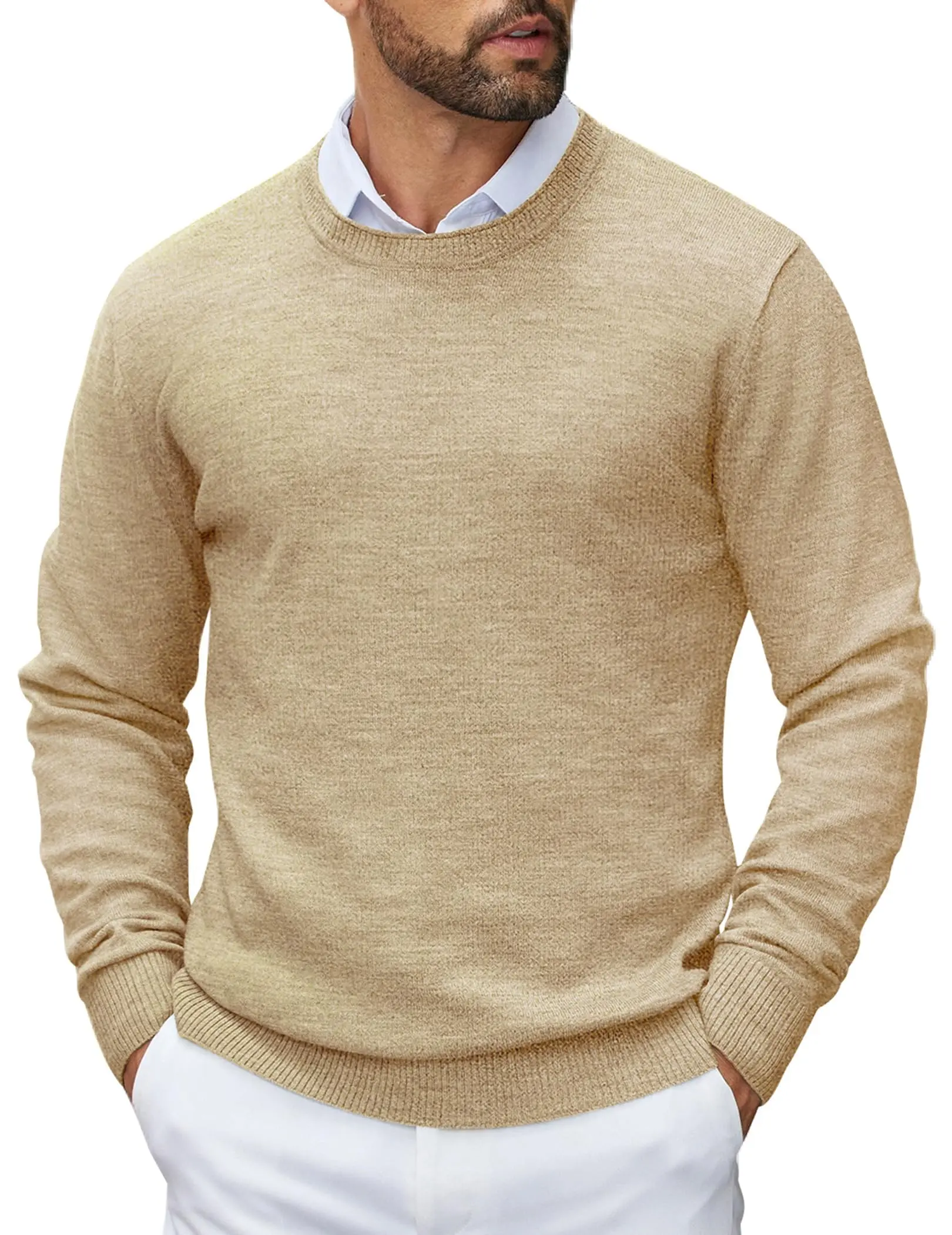 COOFANDY Mens Crewneck Sweater Pullover Knit Sweater Lightweight Sweaters with Ribbing Edge COOFANDY Mens Crewneck Sweater Pullover Knit Sweater Lightweight Sweaters with Ribbing Edge
