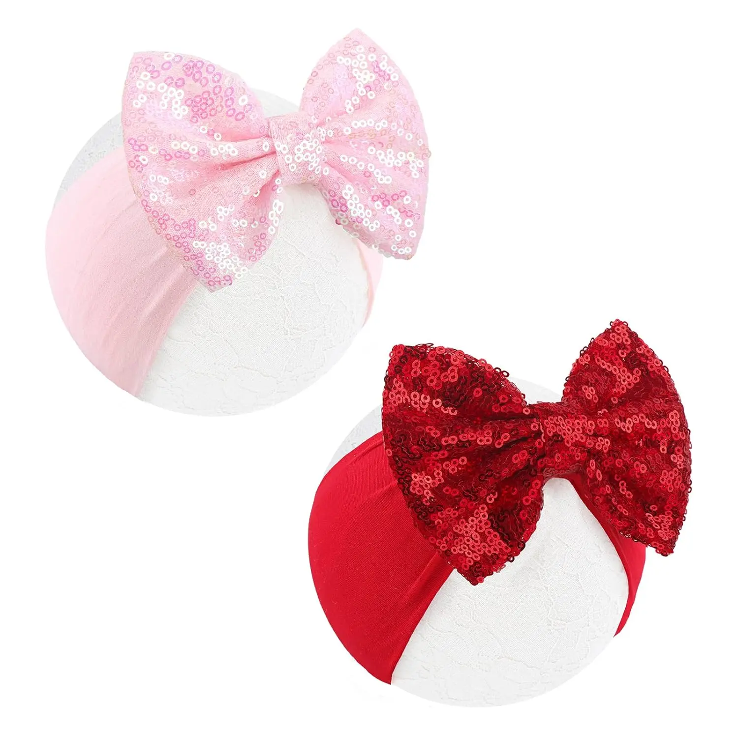 P-HDW010   Red Pink Bows for Girls Sequins Large Bows Red Headband Toddler Glitter Hair Bow Hair Accessories Pink Ribbon Headband Bows Infant