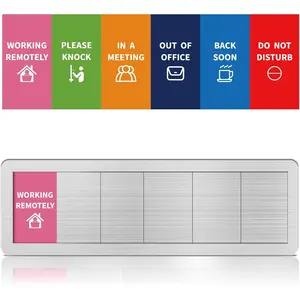 6 Options Privacy Office Door Slider Signs Do Not Disturb Please Knock In A Meeting Out Of Office Working Remotely Back Soon Brushed Silver for Conference Room