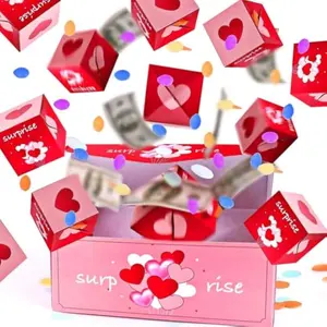 Pink Explosion Gift Box Pop out Birthday Gift Boxes Red Heart Love Romantic DIY Creative Folding Bounce Valentine Surprise Box for Wedding Anniversary Mother Thanksgiving Day Party Christmas