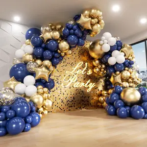 187pcs Navy Blue & Gold Balloon Arch Kit for Weddings, Anniversaries, Birthdays & Parties