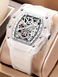 Barrel Mechanical Punk Style Men's Quartz Watch, Large Size Cool Personality Youth Wristwatch, Popular Exquisite Gift with Gift Box Packaging