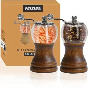 Acrylic Manual Salt and Pepper Grinder Set with Ceramic Core Stainless Steel Handle Adjustable Coarseness 2pcs 5in Walnut Spice Grinder Mills