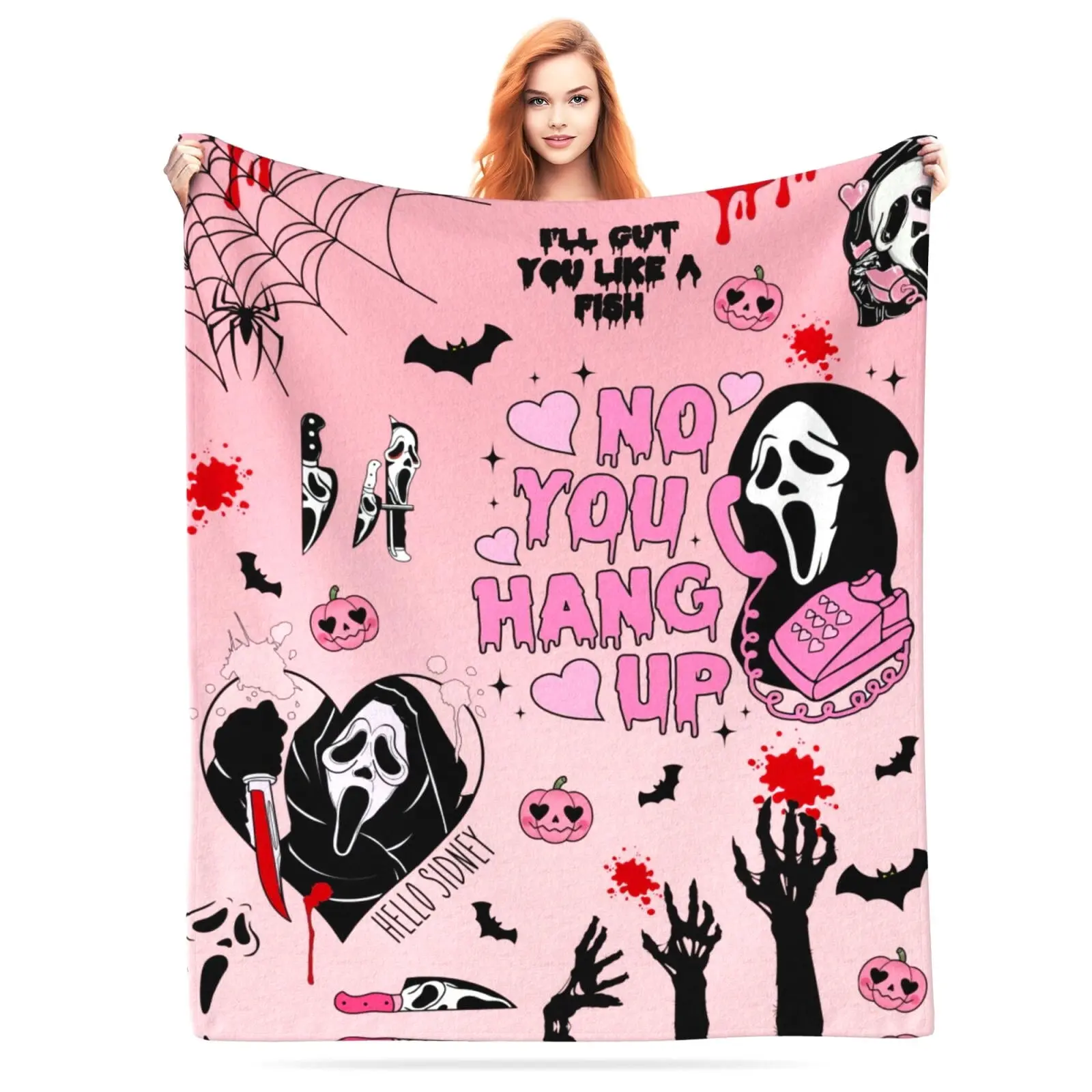 Horror Movie Scream Ghost Face Print Flannel Throw Blanket - Super Soft, Lightweight, Cozy Blanket for Bedroom, Sofa, All Seasons Use