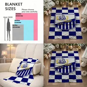 Blue White Checkered Throw Blanket with Elegant Design Lightweight Polyester Modern Digital Print All Season Comfort Perfect for Home Dr Durable Knit Fabric Football Theme Blanket