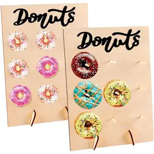 2 pcs wooden donut wall display stand, reusable rustic donut board holder — donut party supplies for weddings, birthdays, family parties, festivals, and table decor