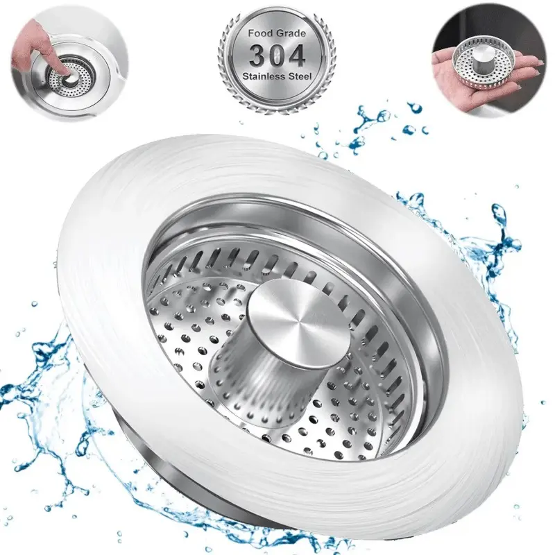 Kitchen Sink Drain Stopper,Stainless Steel 3 in 1 kitchen sinks drain strainer,Pop up Sink Stopper with Copper Bounce Core,Sinks Food Catcher for US Standard 3-1/2 inch Sus304 Sus304-s stoppe 4 smooth handle anti-clog basket