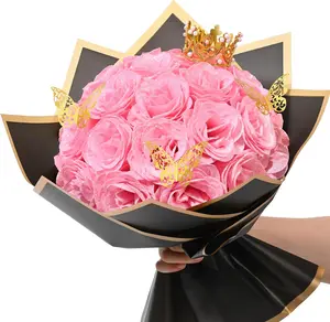 Pink Glitter Roses Bouquet, DIY   Bouquet, Everlasting Shiny Artificial Rose Bouquet for Valentine's Day, Anniversary, Engagement, Wedding, 24 Roses