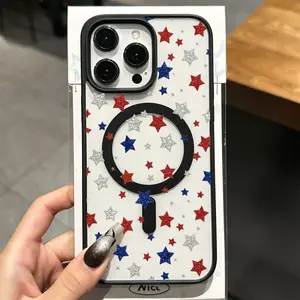 Glitter Stars Phone Case， Patriotic Festival Style for iPhone 17 16 15 14 13 12 11 Plus Pro Max， Best Holiday Commemorative Gift.