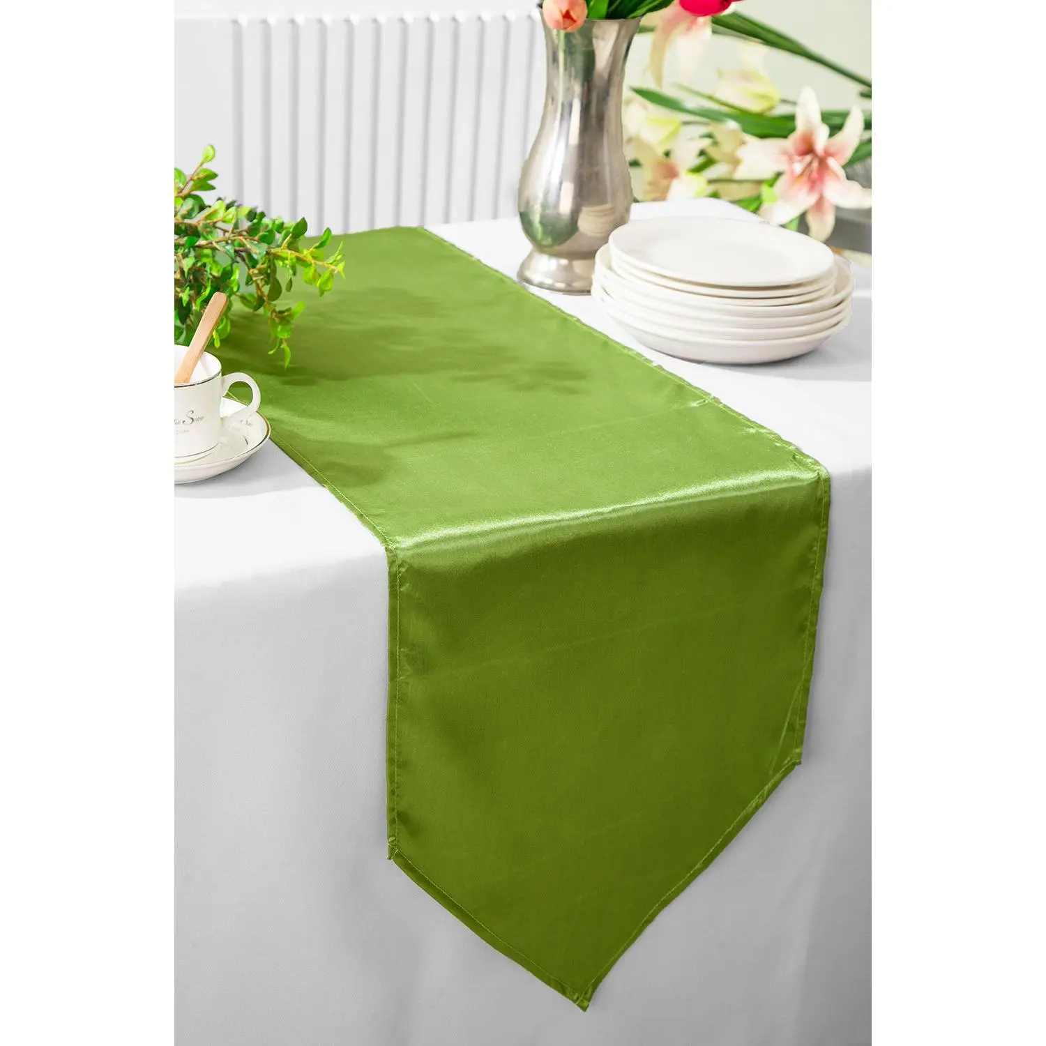 13.5"x108" Satin Table Runner - Moss Green/Olive Green (1pc)
