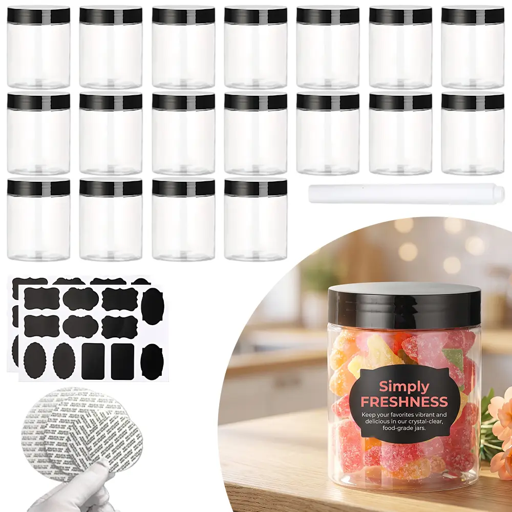 24Pcs/Set 7 Oz Plastic Jars with Lids,Clear Slime Containers for Kitchen and Household Food Storage of Dry Goods,Creams and More,BPA Free,Halloween Christmas Party Gifts,Home Supplies