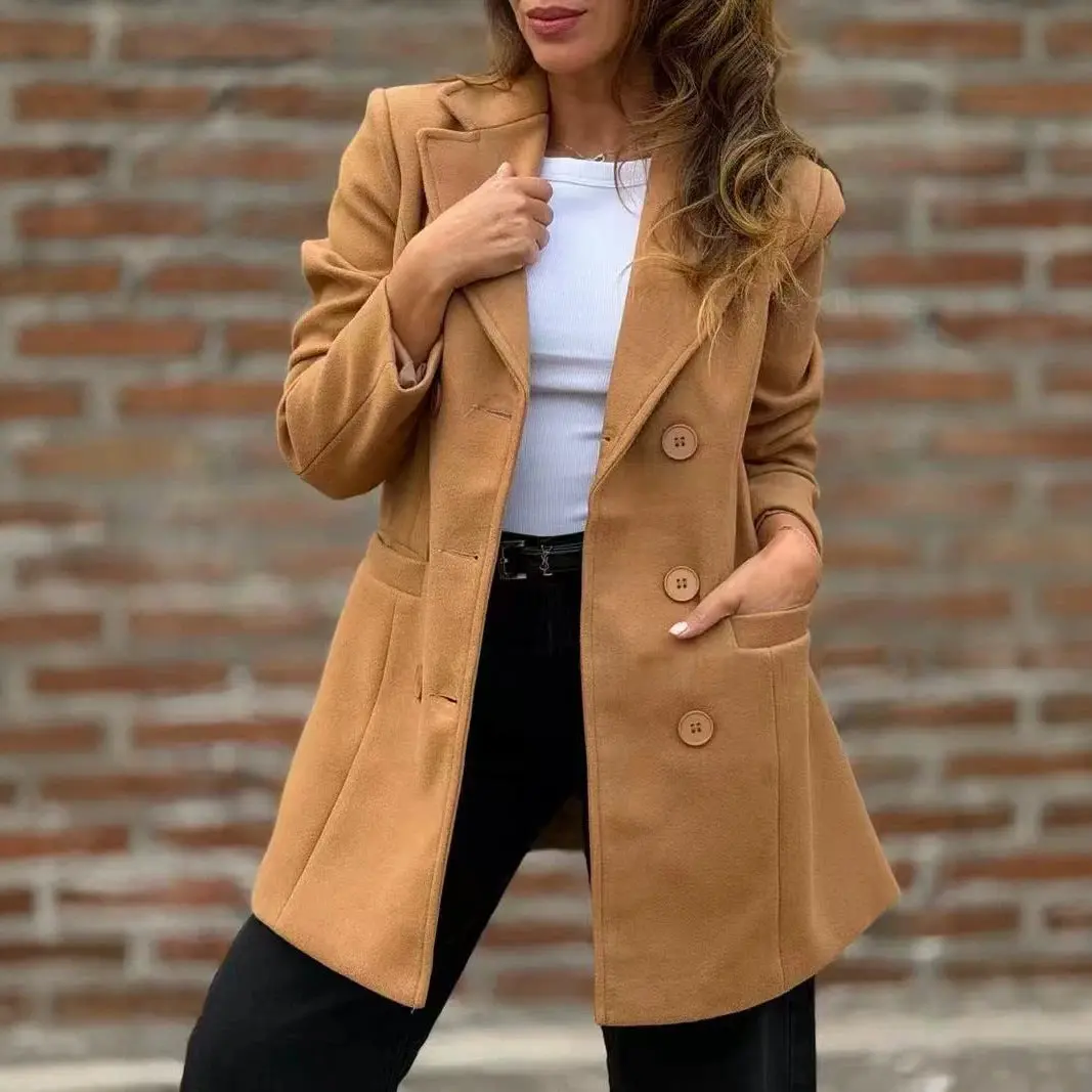 Womens Elegant Wool Coat With A Lapel And Buttons