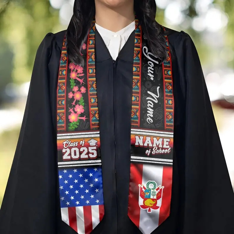 Custom Peru Graduation Sash, Peruvians American Flag Graduation Sash 2025, Peruvians Stole, Peru Stole 2025, Graduation Class Of 2025